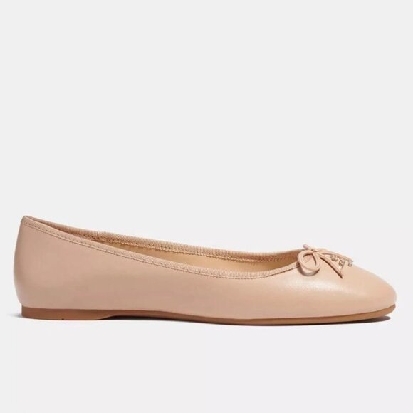 Coach Alina Logo Ballet Flats with Bow Detail in Beige Size 7.5 - Picture 2 of 14